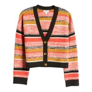 BP. Nordstrom Sz XXS Multicolor V-Neck Crop Sweater, Black Marl Stripe Cardigan